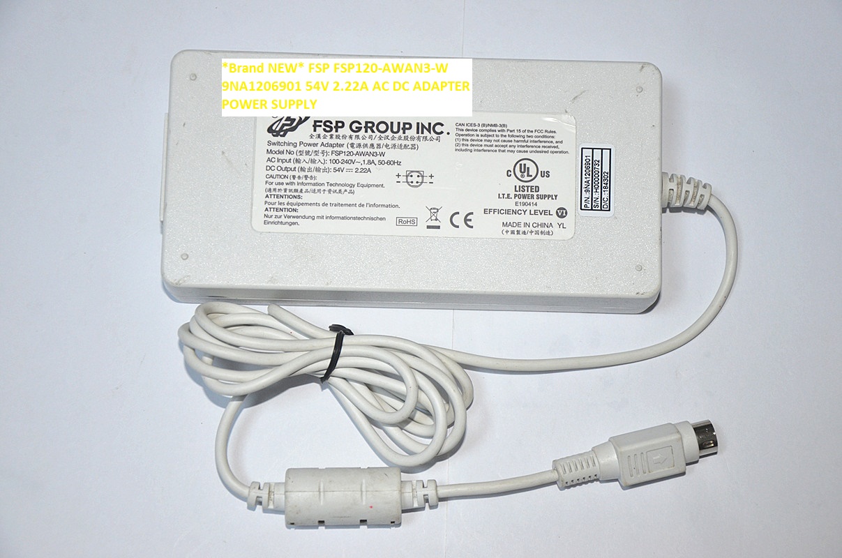 *Brand NEW* FSP FSP120-AWAN3-W 4pin 54V 2.22A 9NA1206901 AC DC ADAPTER POWER SUPPLY